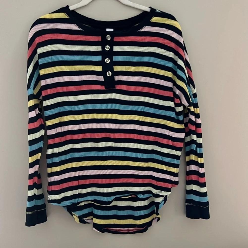 Old Navy Multi Stripe Thermal Long Sleeve Henley XS - Picture 1 of 5